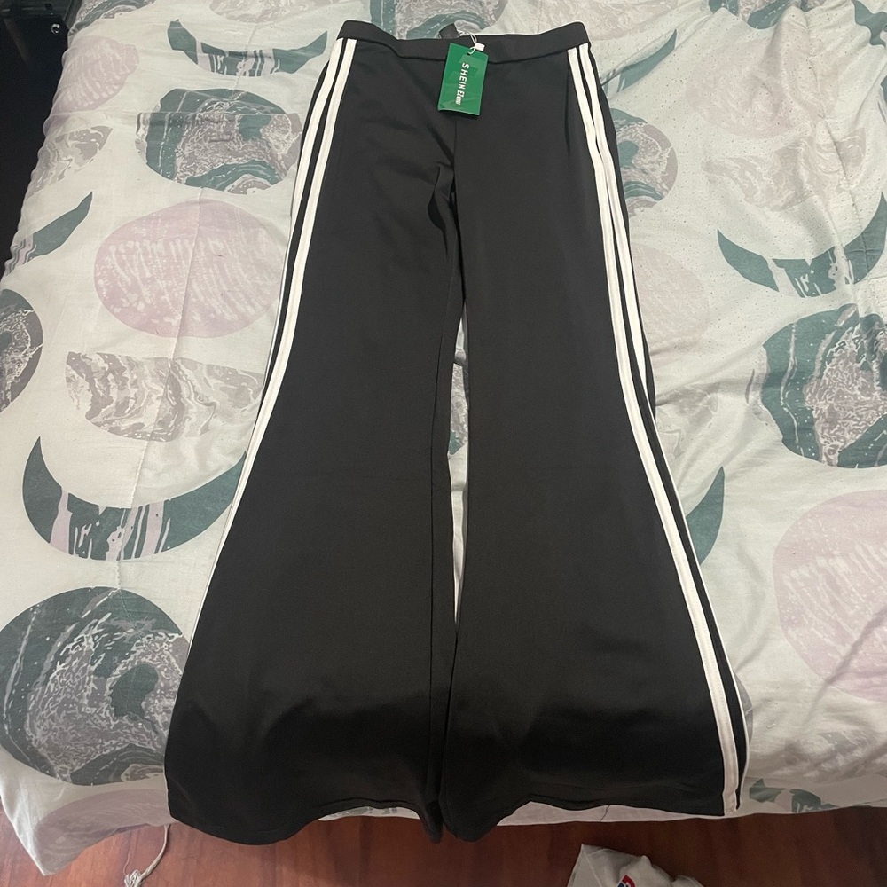 SHEIN EZwear Striped Tape Flare Leg Pants
